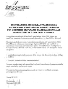 Convocazione assemblea straordinaria 20.12.2023